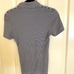 Tory Burch navy and white stripe polo shirt